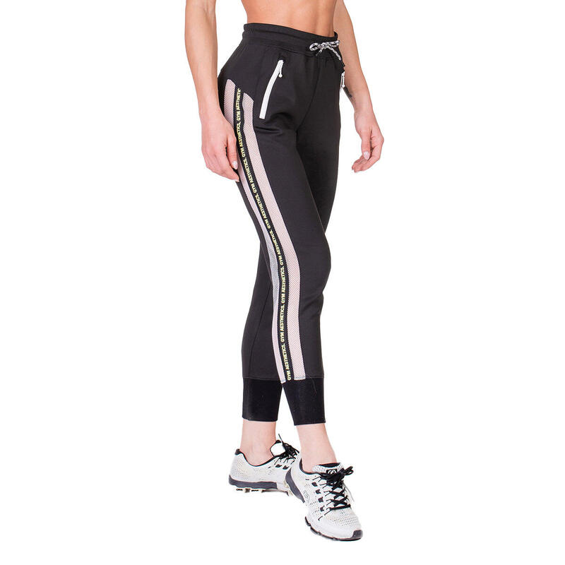 Women Three Track Long Sweatpants with Zipper - BLACK