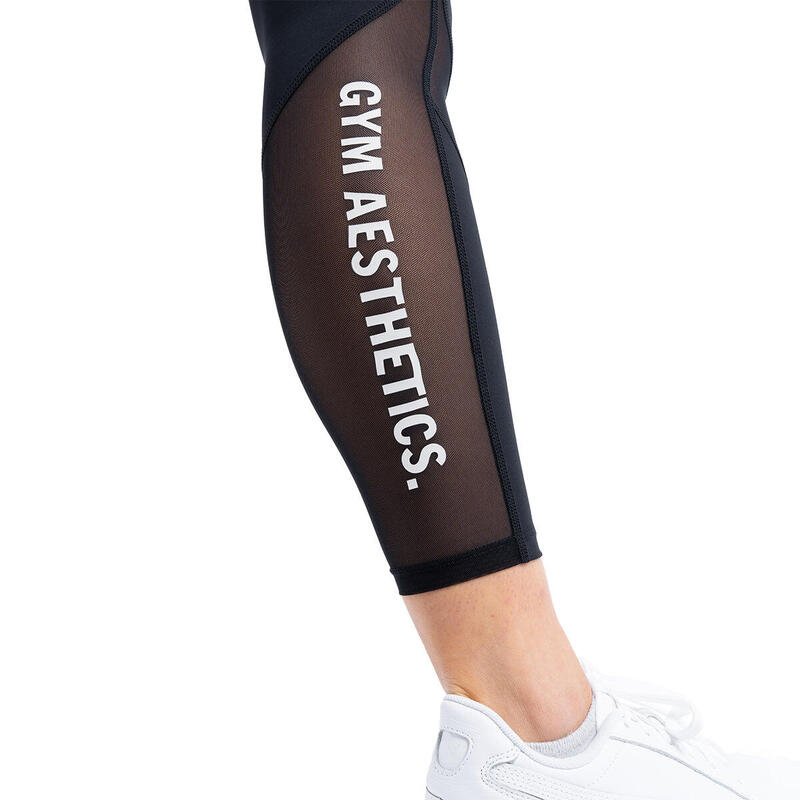 Women MultiPocket High-Waist Breathable Activewear Mesh Legging - BLACK