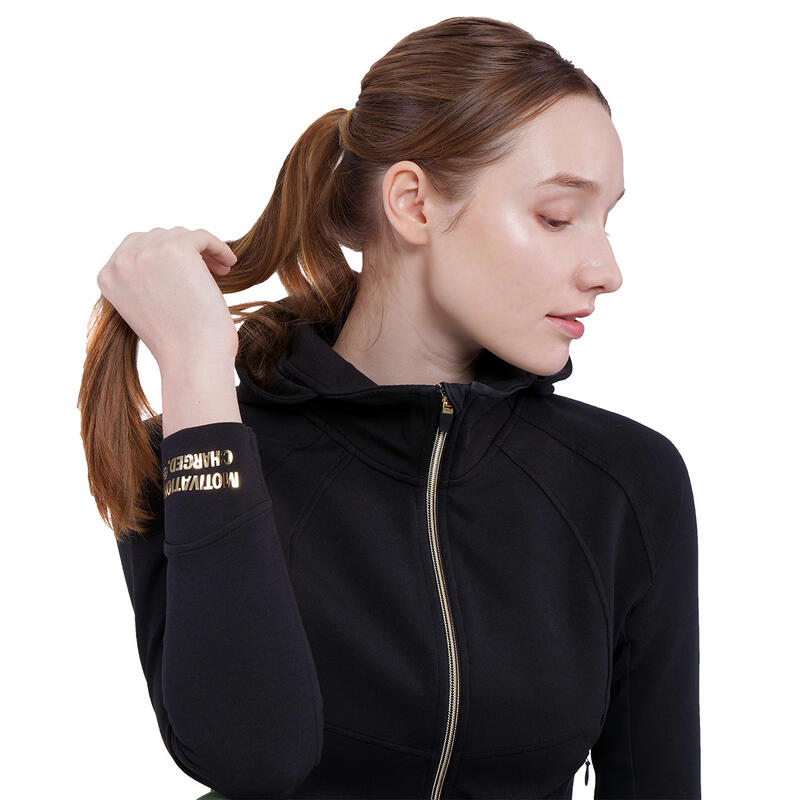 Women Slim Fit Lightweight Zipper Running Sport Hooded Jacket - BLACK