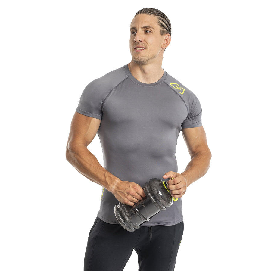 Men Stretchy Tight Fit Gym Running Sports T Shirt Fitness Tee GREY