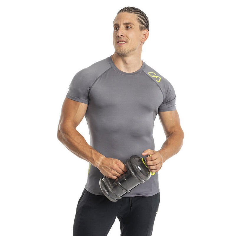 Men Stretchy Tight-Fit Gym Running Sports T Shirt Fitness Tee - GREY