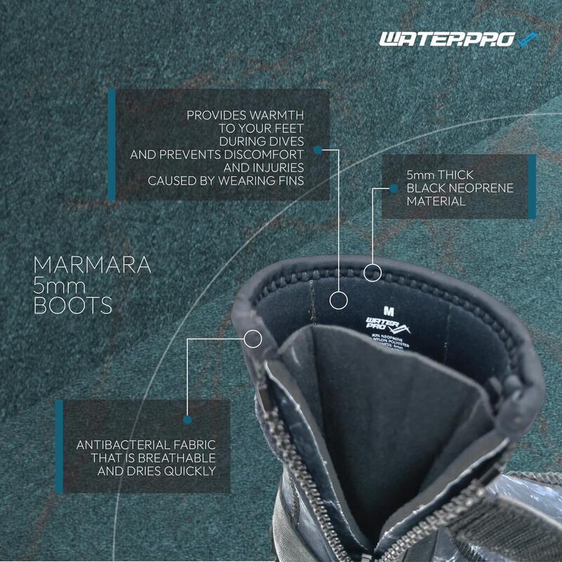 中性防滑厚底潛水長靴5mm - 大理石藍色