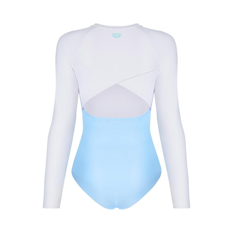 LADIES SWIMWEAR PASTEL POP LONG SLEEVE HALF ZIP BODYSUIT - WHITE