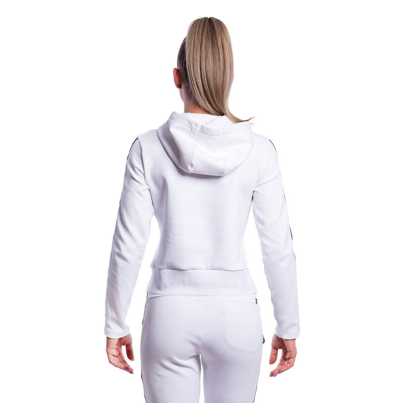 Women Plain Strip Lightweight Hooded Sweatshirts Hoodie - WHITE