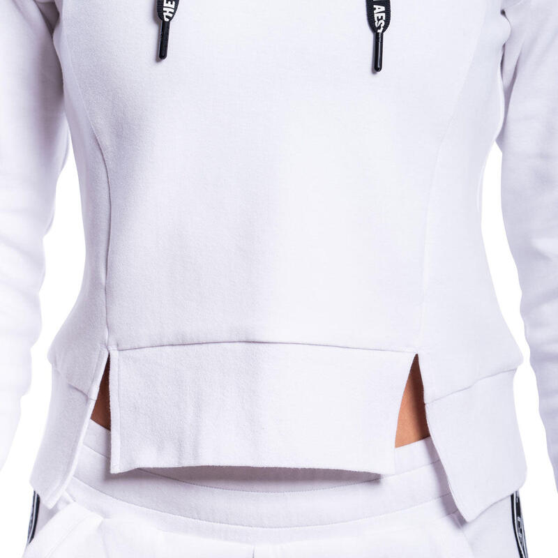 Women Plain Strip Lightweight Hooded Sweatshirts Hoodie - WHITE