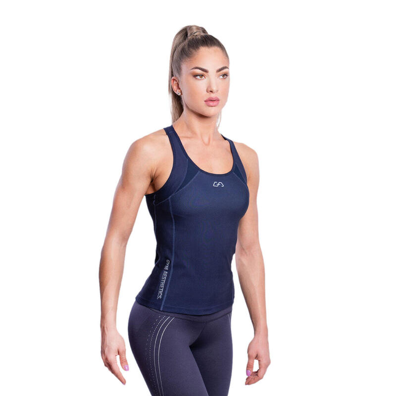 Women Functional Fitted Gym Running Sports Vest Tank Top Singlet - Navy