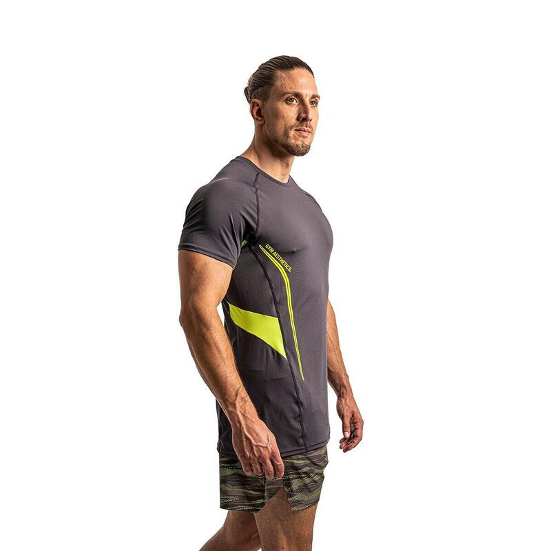 男裝純色6in1修身速乾跑步健身短袖運動T恤上衣 - 灰色