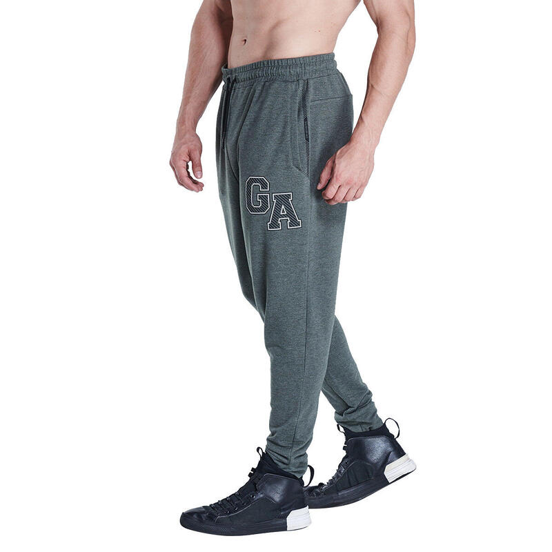 Men GA Logo Coldproof Long Cotton Pants with Zipper - Olive