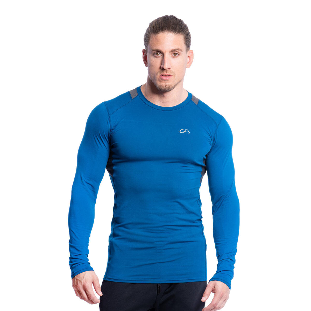 Men Mesh Tight-Fit Long Sleeve Gym Running Sports T Shirt Tee BLUE