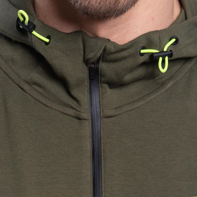 Men Printed Zip Hooded Sweatshirts Hoodie - OLIVE GREEN