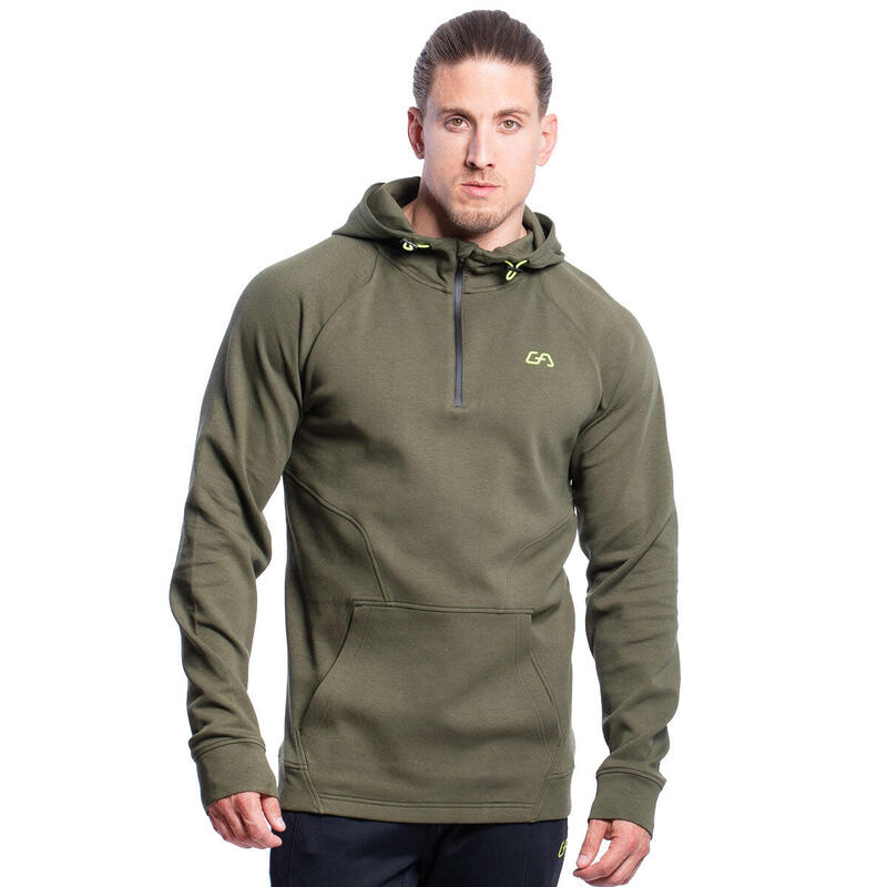 Men Printed Zip Hooded Sweatshirts Hoodie - OLIVE GREEN