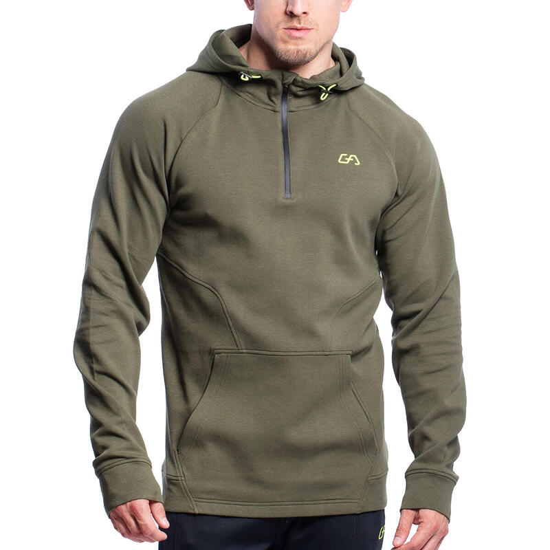 Men Printed Zip Hooded Sweatshirts Hoodie - OLIVE GREEN