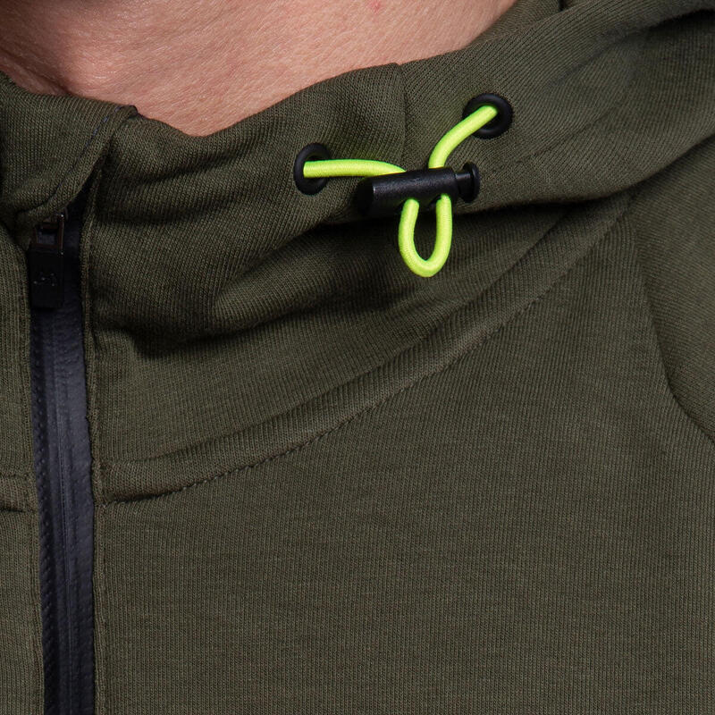 Men Printed Zip Hooded Sweatshirts Hoodie - OLIVE GREEN