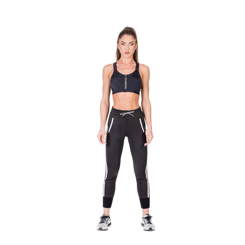 Women Three Track Long Sweatpants with Zipper - BLACK