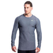 男裝修身LOGO跑步健身運動長袖T恤 - 灰色
