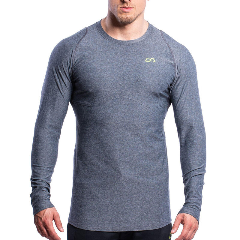 Men Printed Tight-Fit Long Sleeve Gym Running Sports T Shirt Tee - GREY