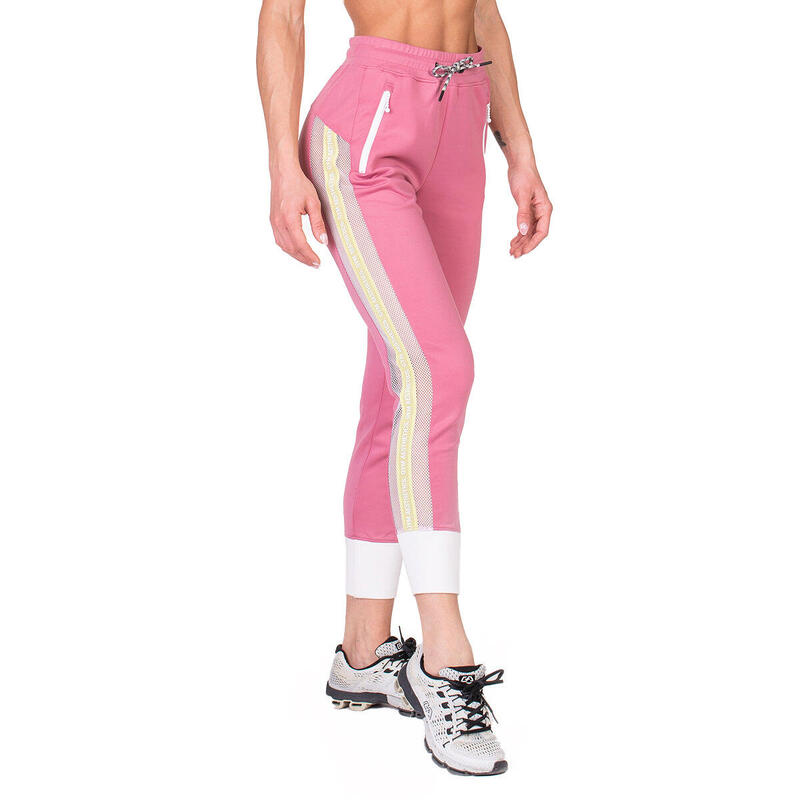 Women Three Track Long Sweatpants with Zipper - PINK