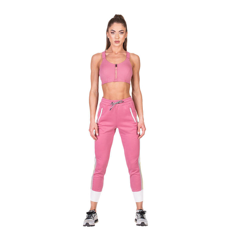 Women Three Track Long Sweatpants with Zipper - PINK