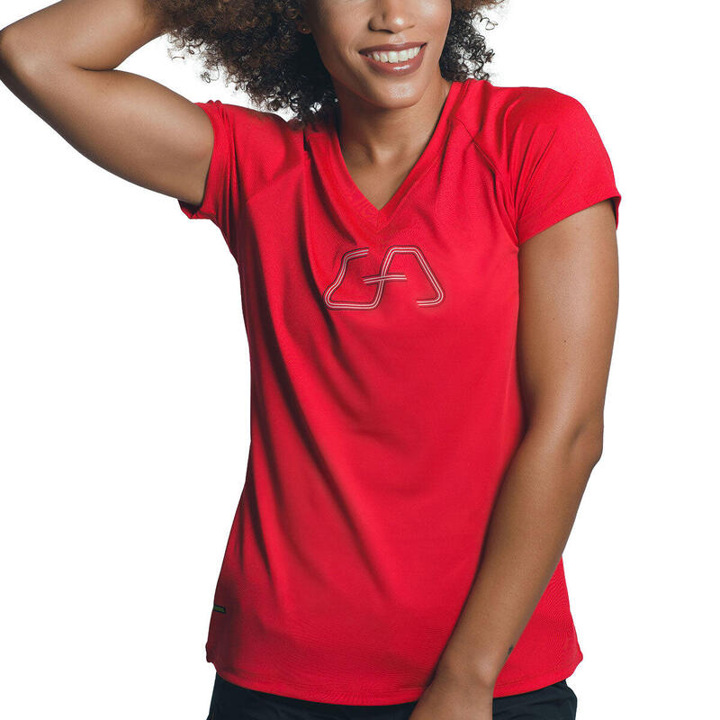 Women GA LOGO V Neck Yoga Gym Running Sports T Shirt Fitness Tee - Bright red