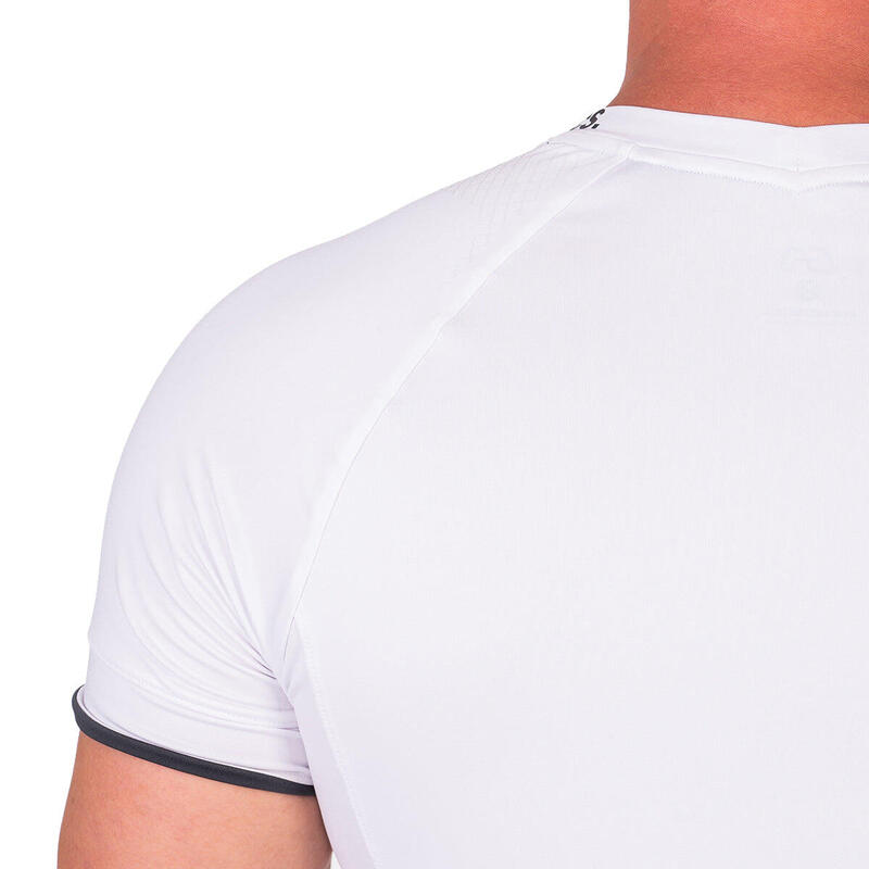 男裝純色修身彈性跑步健身短袖運動T恤上衣 - 白色