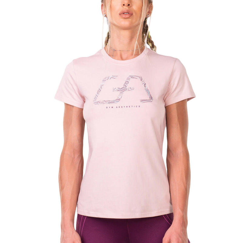 Women GA LOGO Loose-Fit Yoga Gym Running Sports T Shirt Fitness Tee - PINK