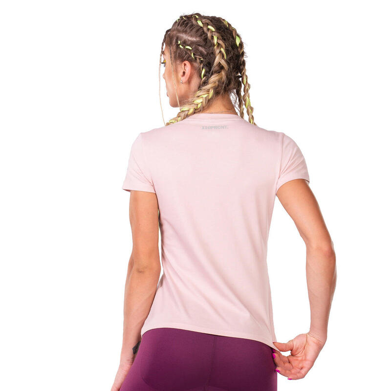 女裝大LOGO透氣瑜珈健身跑步短袖運動T恤 - 粉紅色