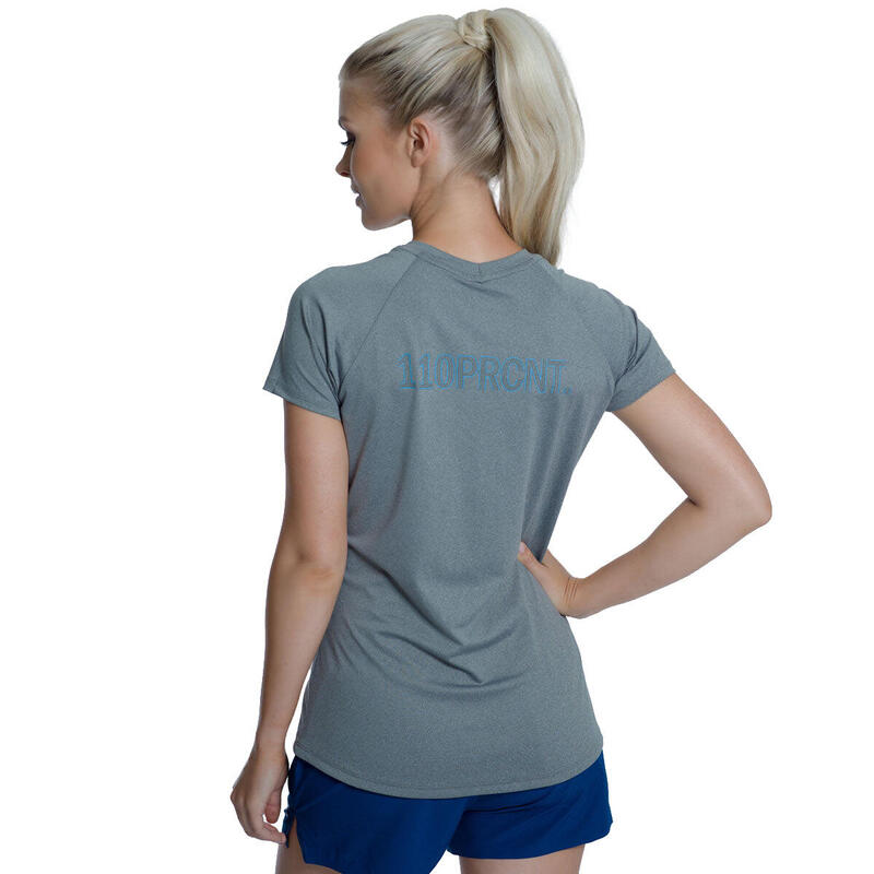 Women GA LOGO V Neck Yoga Gym Running Sports T Shirt Fitness Tee - GREY