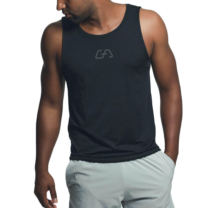 Men Printed Wicking Anti-Odor Running Sports Vest Tank Top Singlet - Black