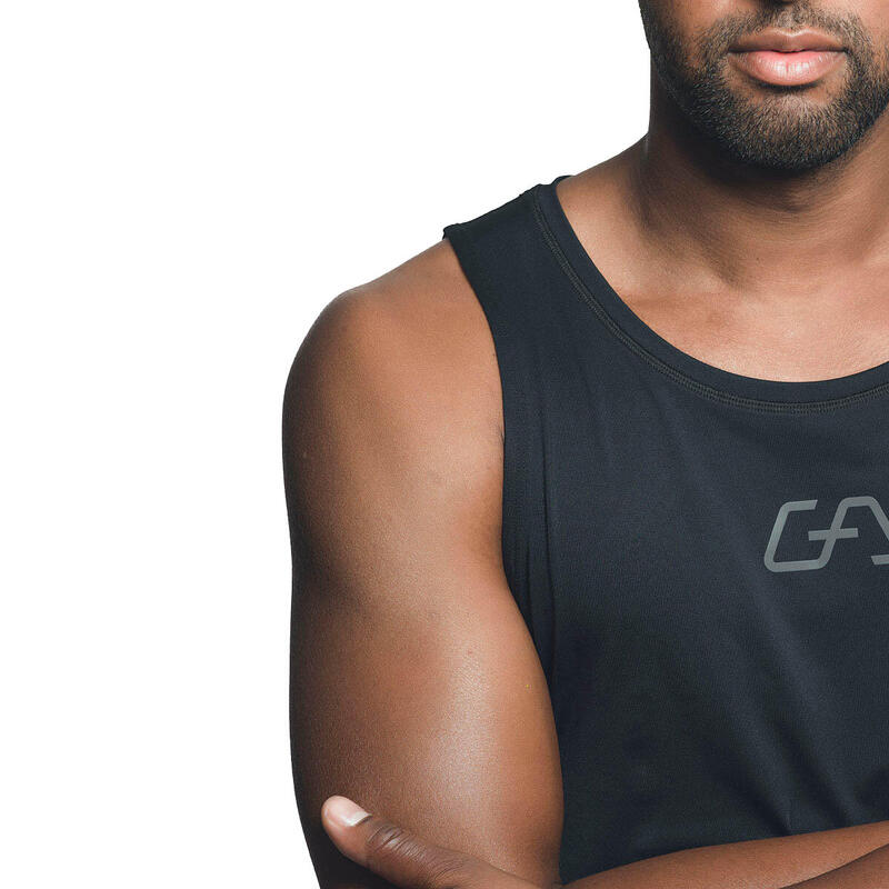 Men Printed Wicking Anti-Odor Running Sports Vest Tank Top Singlet - Black