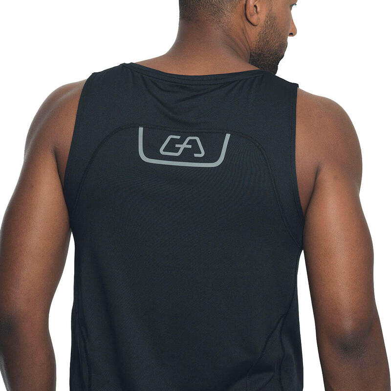 男裝雙印Logo防臭速干健身跑步運動背心 - 黑色