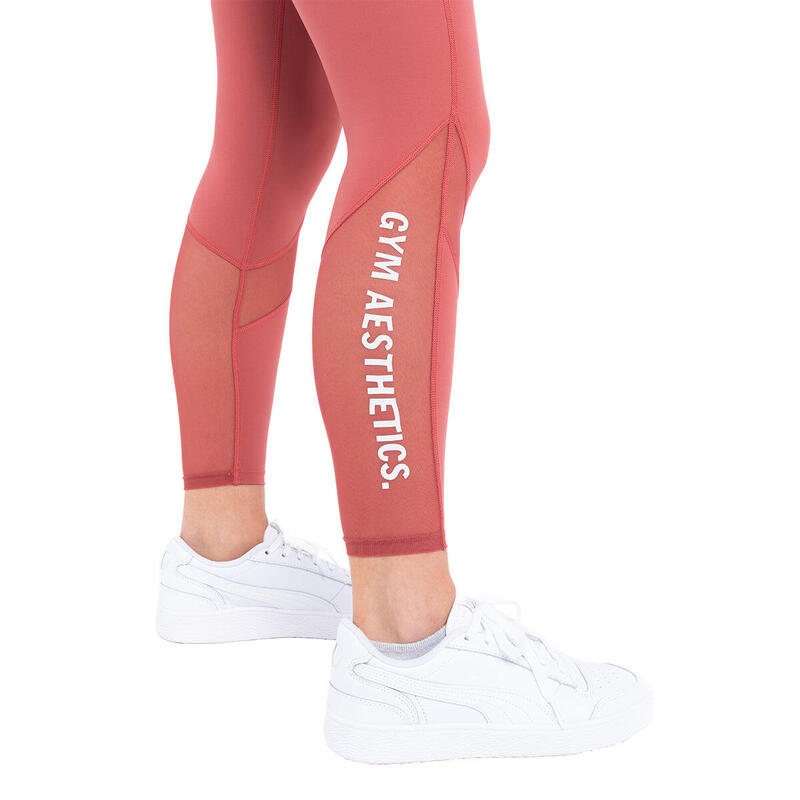 Women MultiPocket High-Waist Breathable Activewear Mesh Legging - Coral red