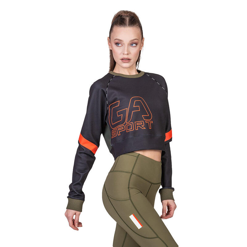 Women GA Lightweight Long Sweatshirts Crop Top - BLACK