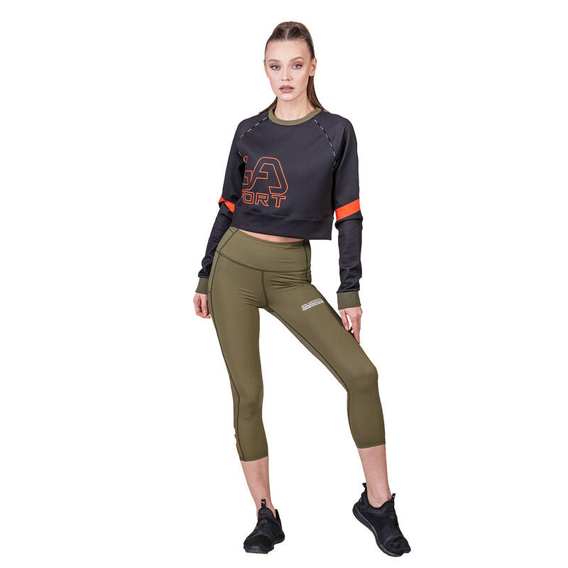 Women GA Lightweight Long Sweatshirts Crop Top - BLACK