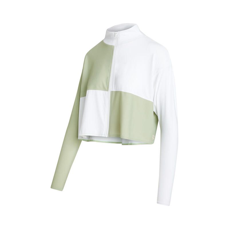 LADIES DIAGONAL 3.0 LOOSE FIT CROP PANEL FULL ZIP LS SUN PROTECTION TOP - WHITE