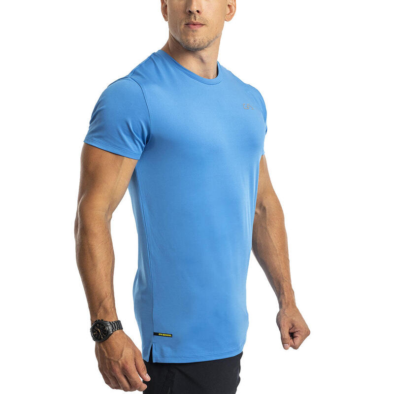 Men Plain Tight-Fit Stretchy Gym Running Sports T Shirt Fitness Tee - BLUE