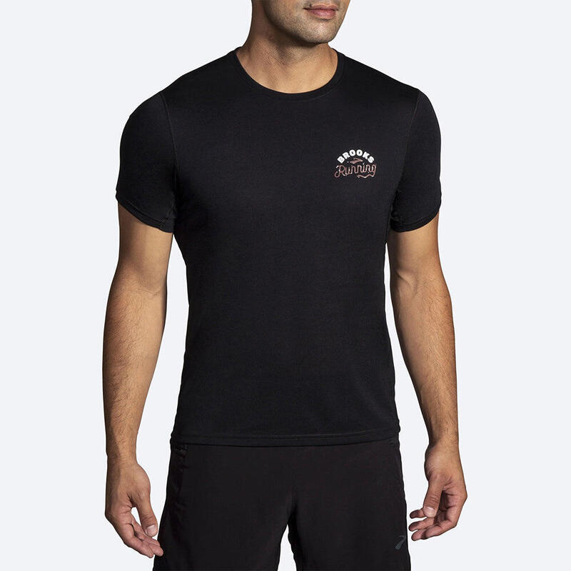 男裝印花跑步運動短袖上衣 - 黑色