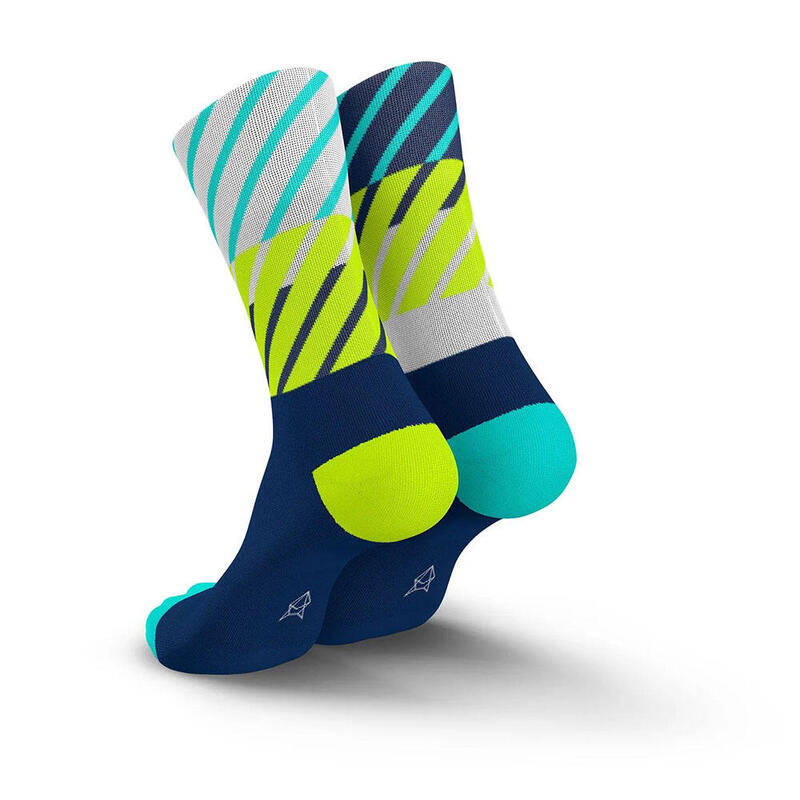 Made in Italy High-Cut Running Socks - Diagonals Navy Canary