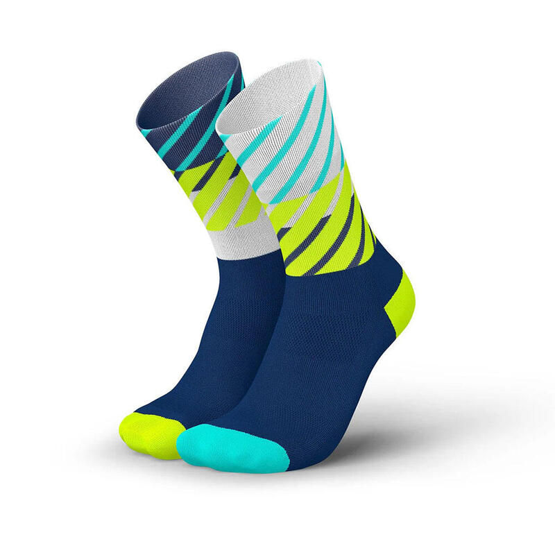 Made in Italy High-Cut Running Socks - Diagonals Navy Canary