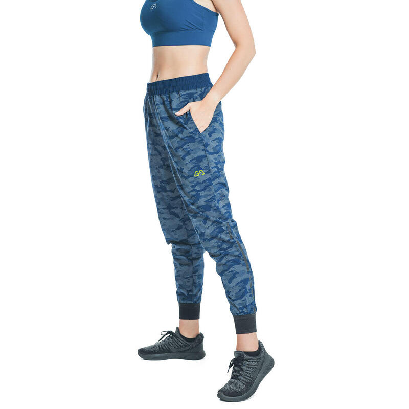 Women Printed Long Sweatpants with Zipper - BLUE