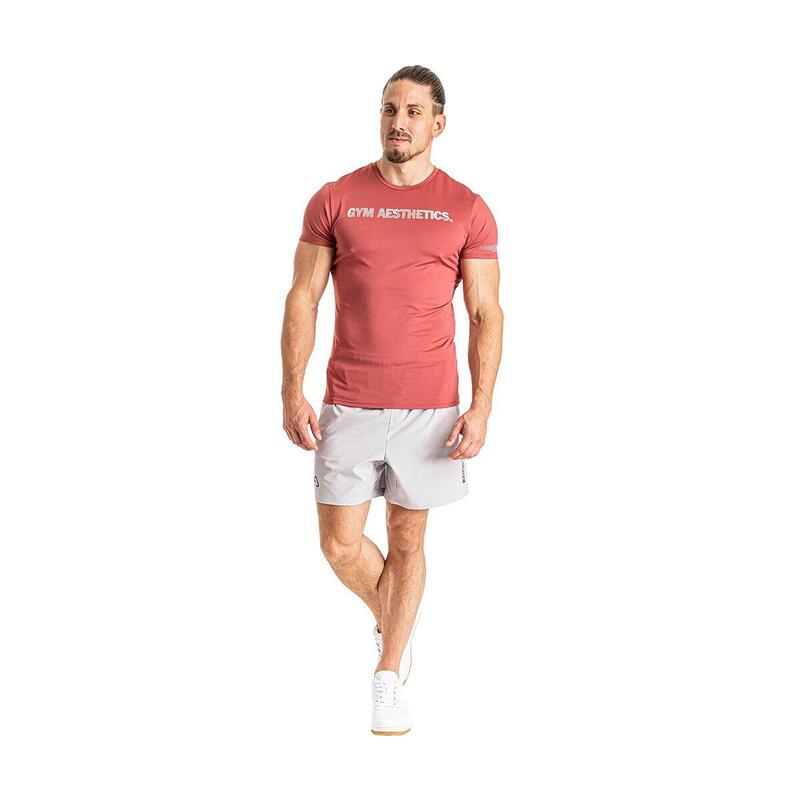 Men Print Tight-Fit Stretchy Gym Running Sports T Shirt Fitness Tee - Coral red