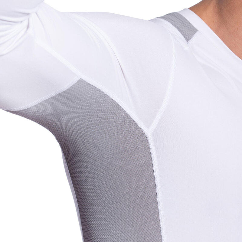Men Mesh Tight-Fit Long Sleeve Gym Running Sports T Shirt Tee - WHITE