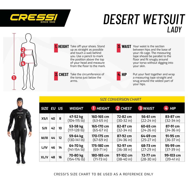 Desert Drysuit 4mm 高密度幹式女士潛水衣 - 黑色