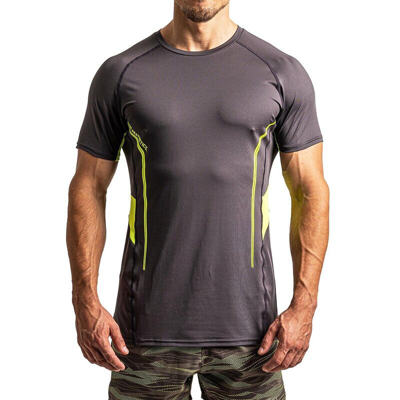 男裝純色6in1修身速乾跑步健身短袖運動T恤上衣 - 灰色