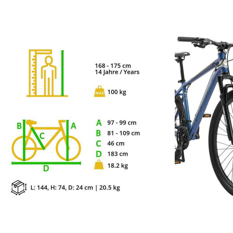 Bikestar Hardtail Alu VTT Sport Large 27,5 pouces 21 vitesses