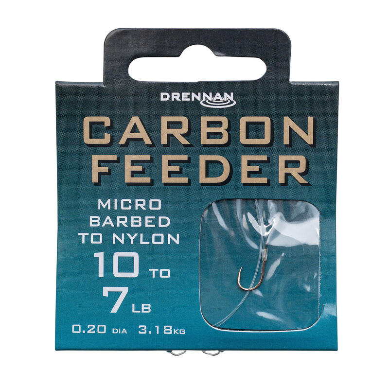 Drennan Carbon Feeder leader, amo con ardiglione + filo, 8 pz.