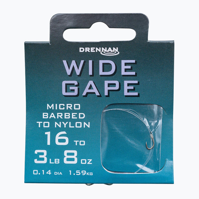 Drennan Wide Gape leader, prikkelhaak + lijn, 8 st.