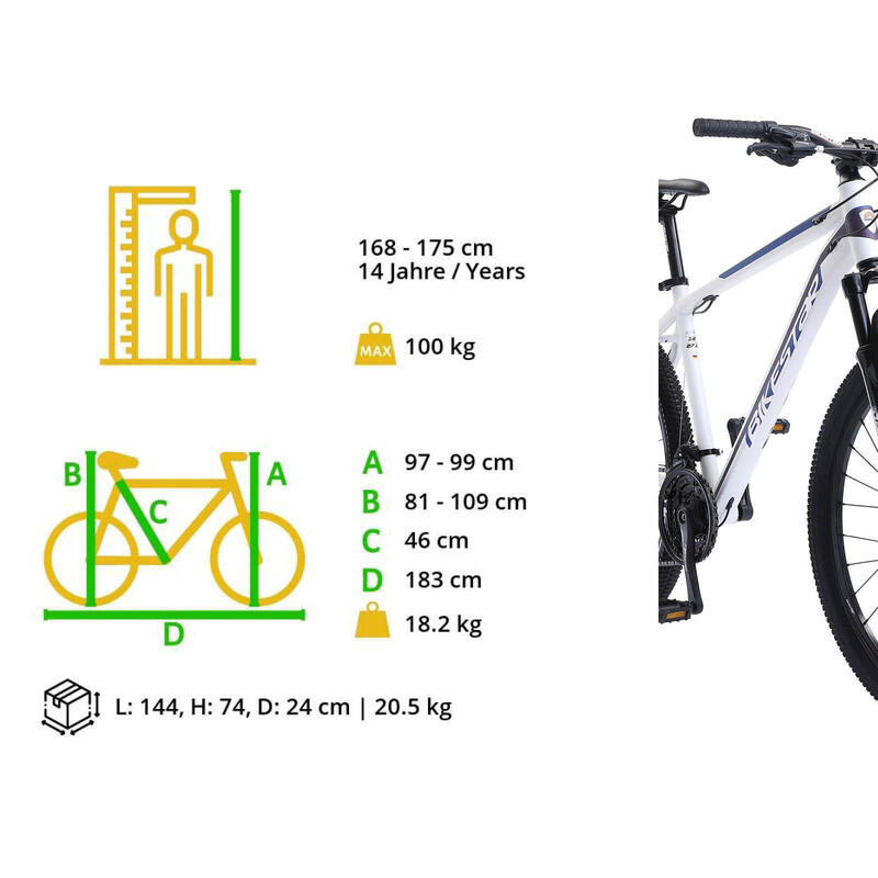 Bikestar Hardtail Alu VTT Sport Large 27,5 pouces 21 vitesses