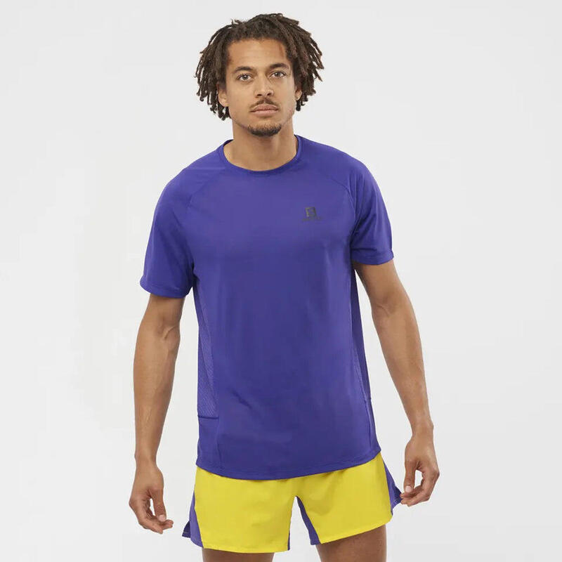 Cross Rebel Men Stretchy Trail Running Short Sleeves Tee - Purple