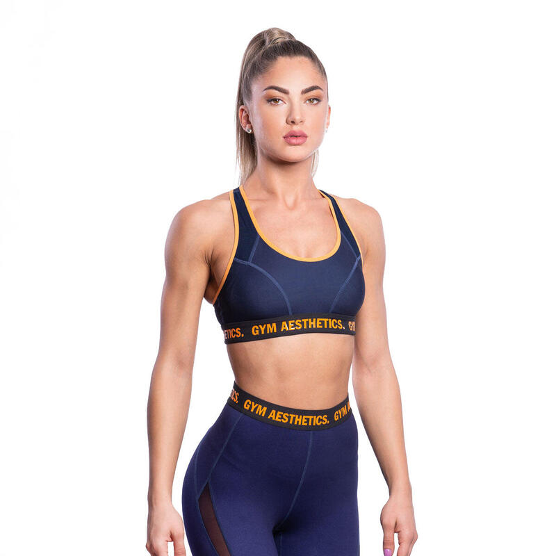 女裝交叉背扣高支撐透氣瑜珈跑步運動內衣 - 軍藍色