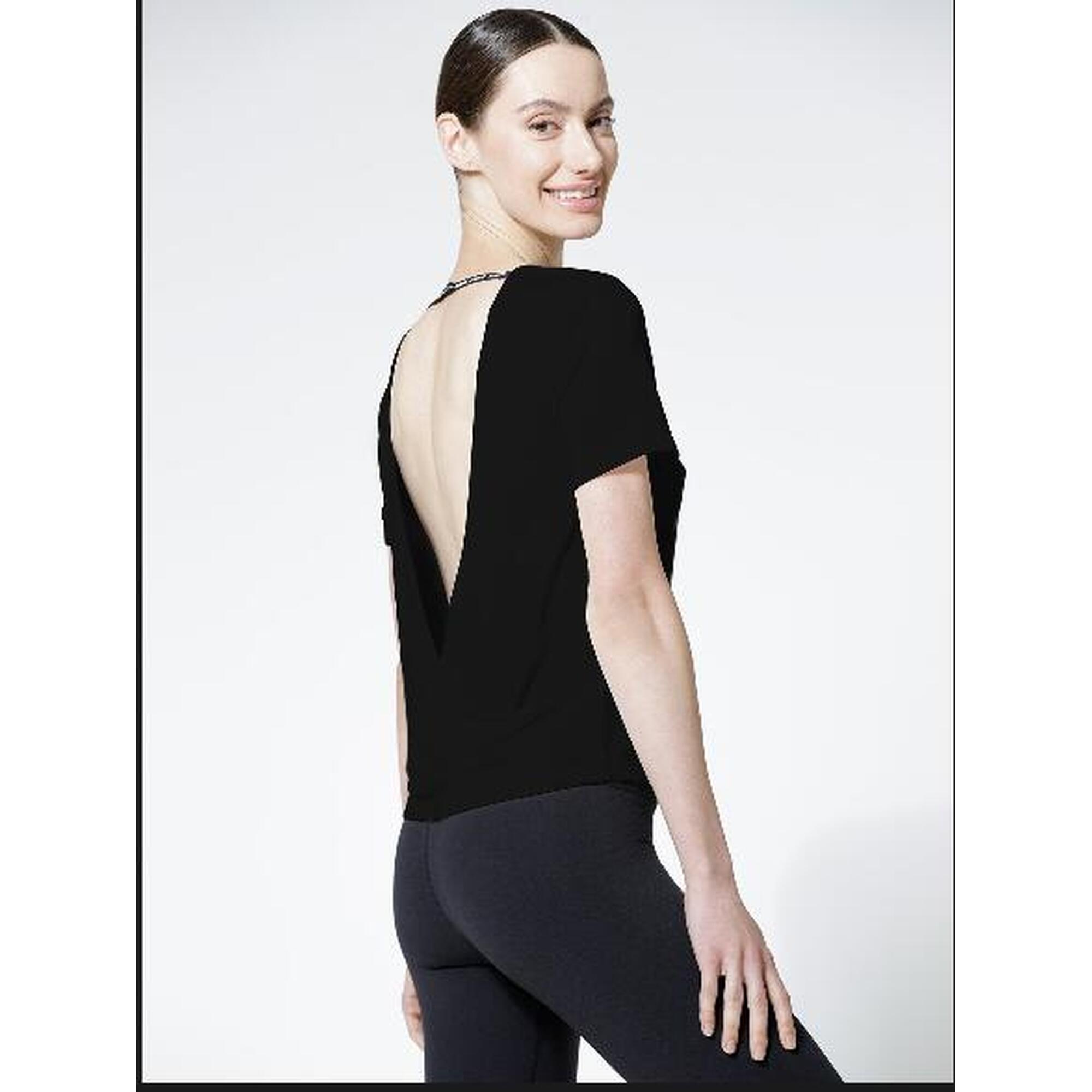 WOMEN'S OPEN BACK WRAP TEE - BLACK